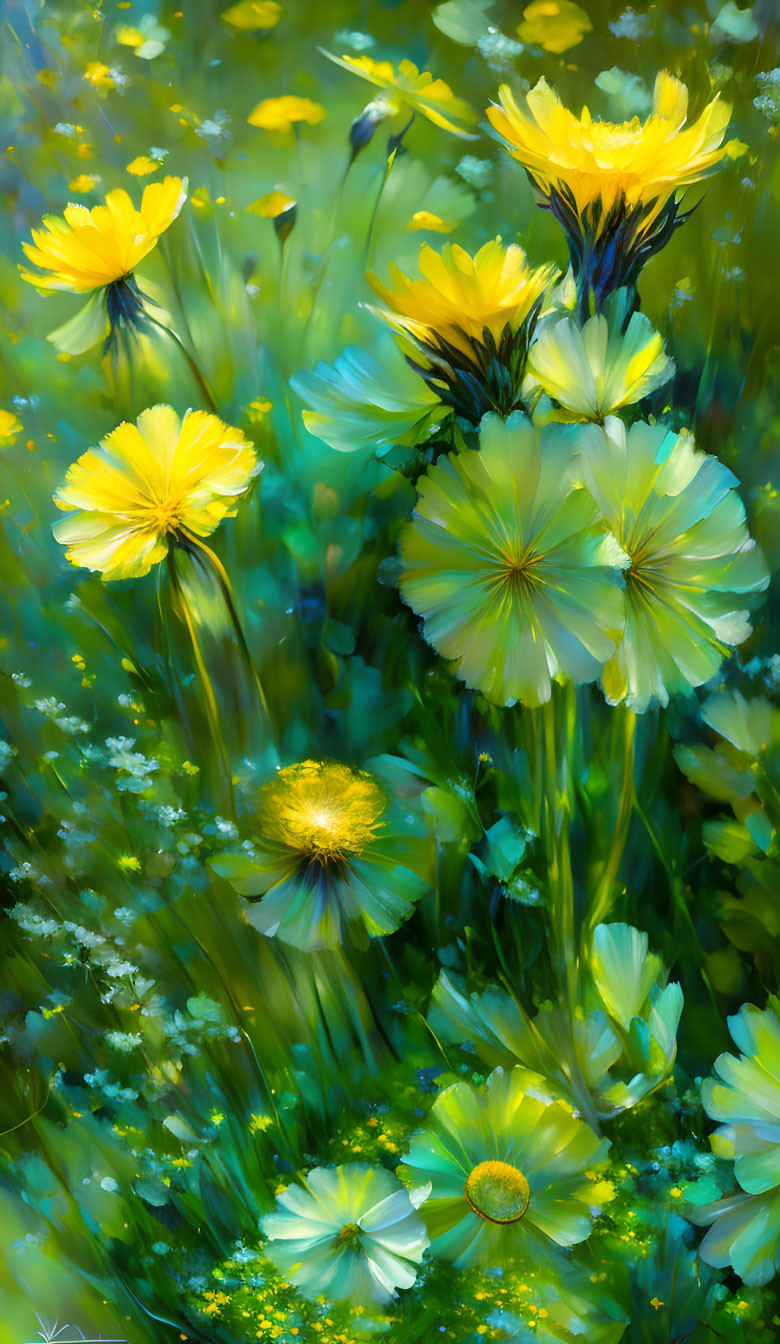 Yellow and Pale Green Floral Scene with Soft-focus Foliage