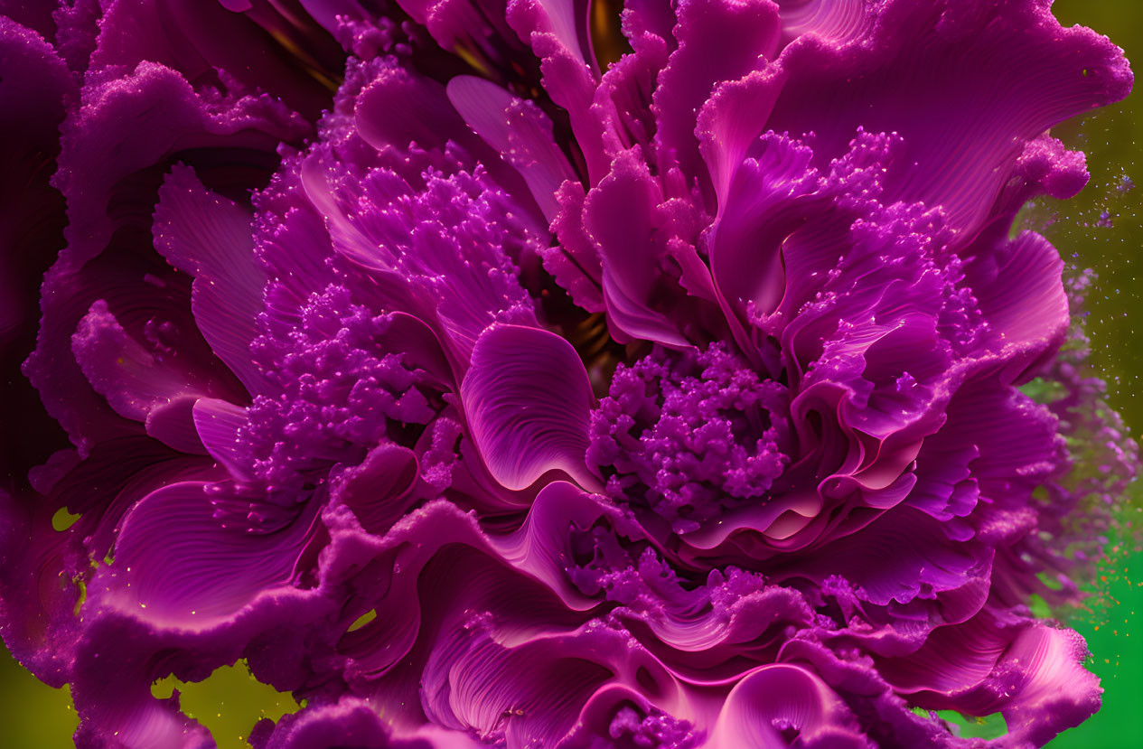 Close-up Purple Flower with Intricate Petals on Green Background