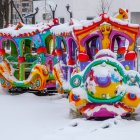 Colorful animated trains in snowy Christmas scene