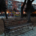 Colorful Knitted Park with Yarn Balls and Abstract Structures