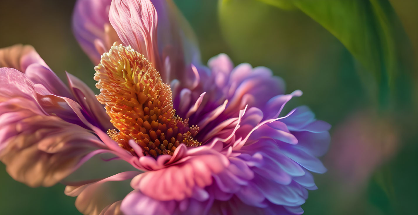 Detailed Close-Up of Vibrant Pink Flower and Golden Center