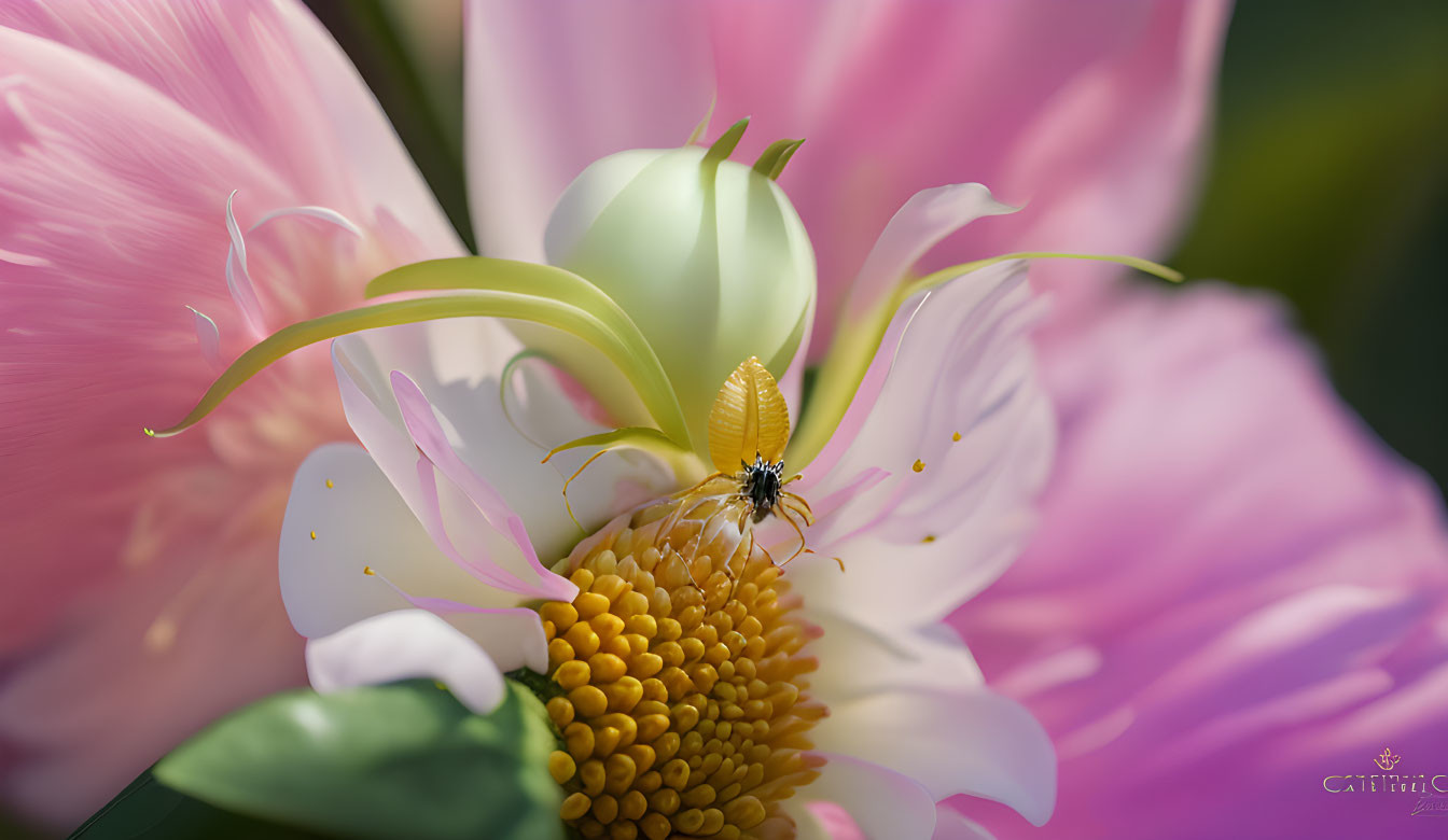 Pink flower close-up with delicate petals and vibrant yellow center.