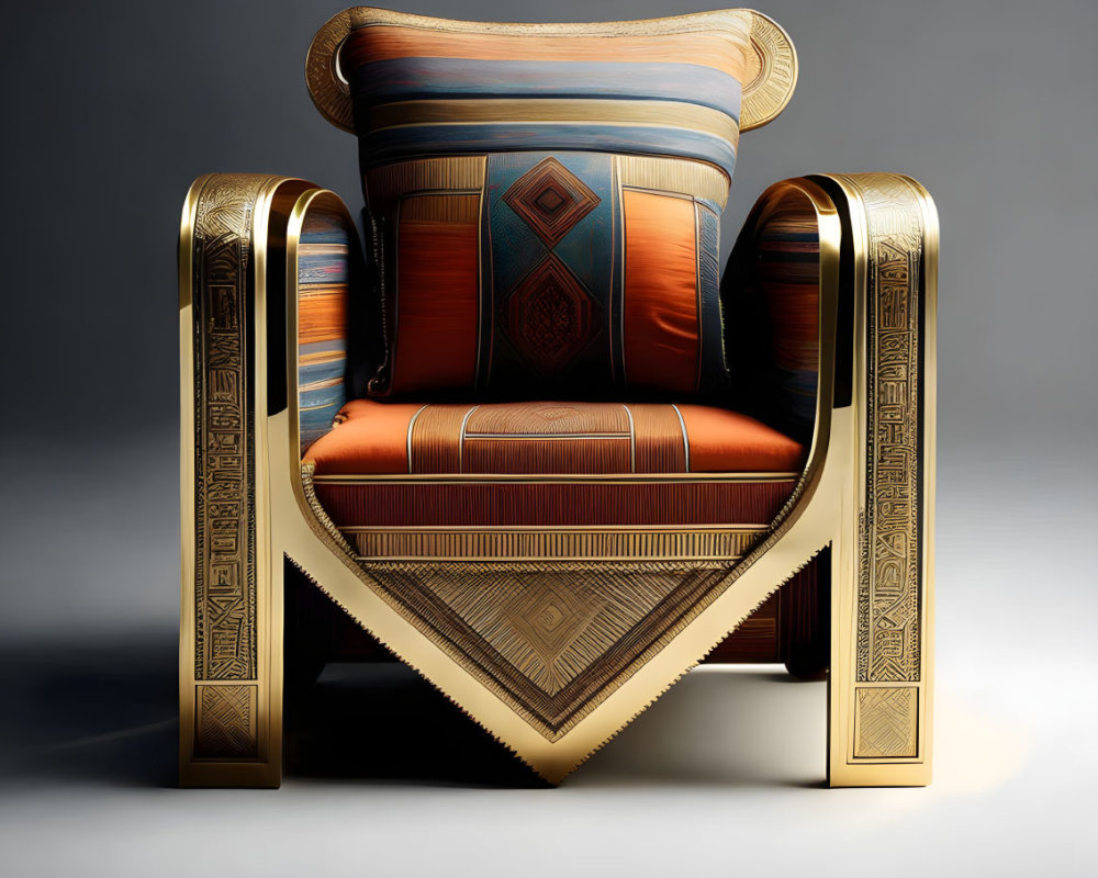 Luxurious Egyptian-style Chair with Golden Trim and Hieroglyphic Engravings