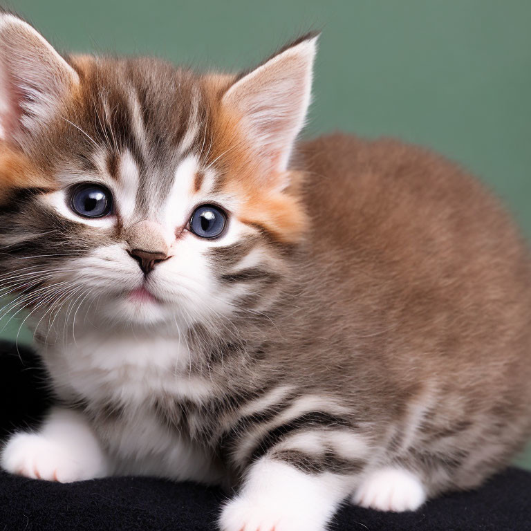 Brown and White Kitten with Striped Markings and Big Eyes