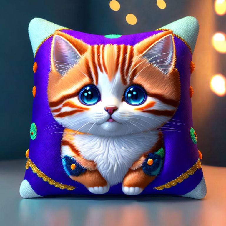 Colorful Cartoon Kitten Print Cushion with Vibrant Design