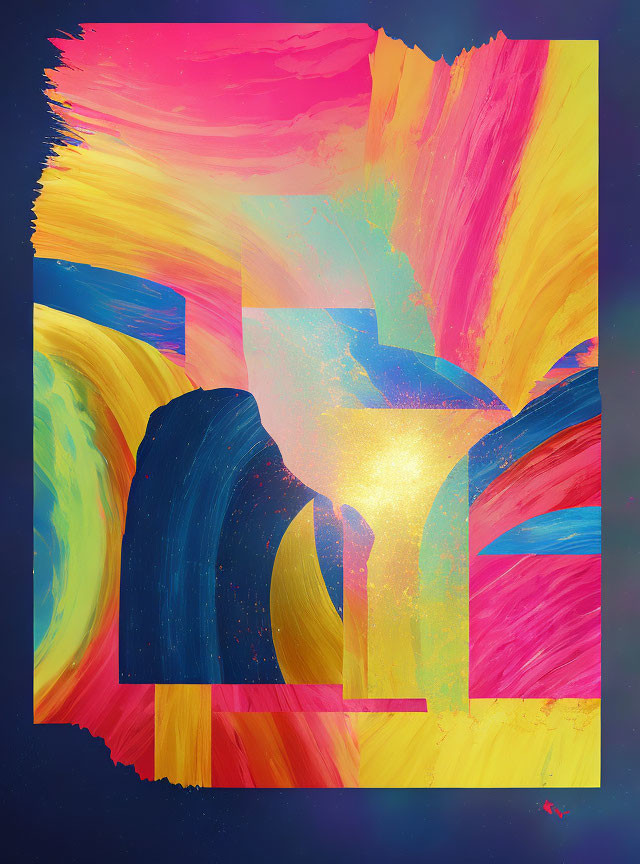 Vivid Abstract Art with Pink, Yellow, and Blue Colors