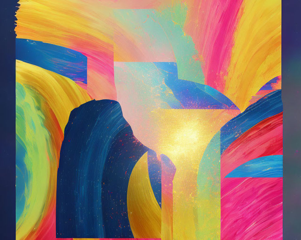 Vivid Abstract Art with Pink, Yellow, and Blue Colors