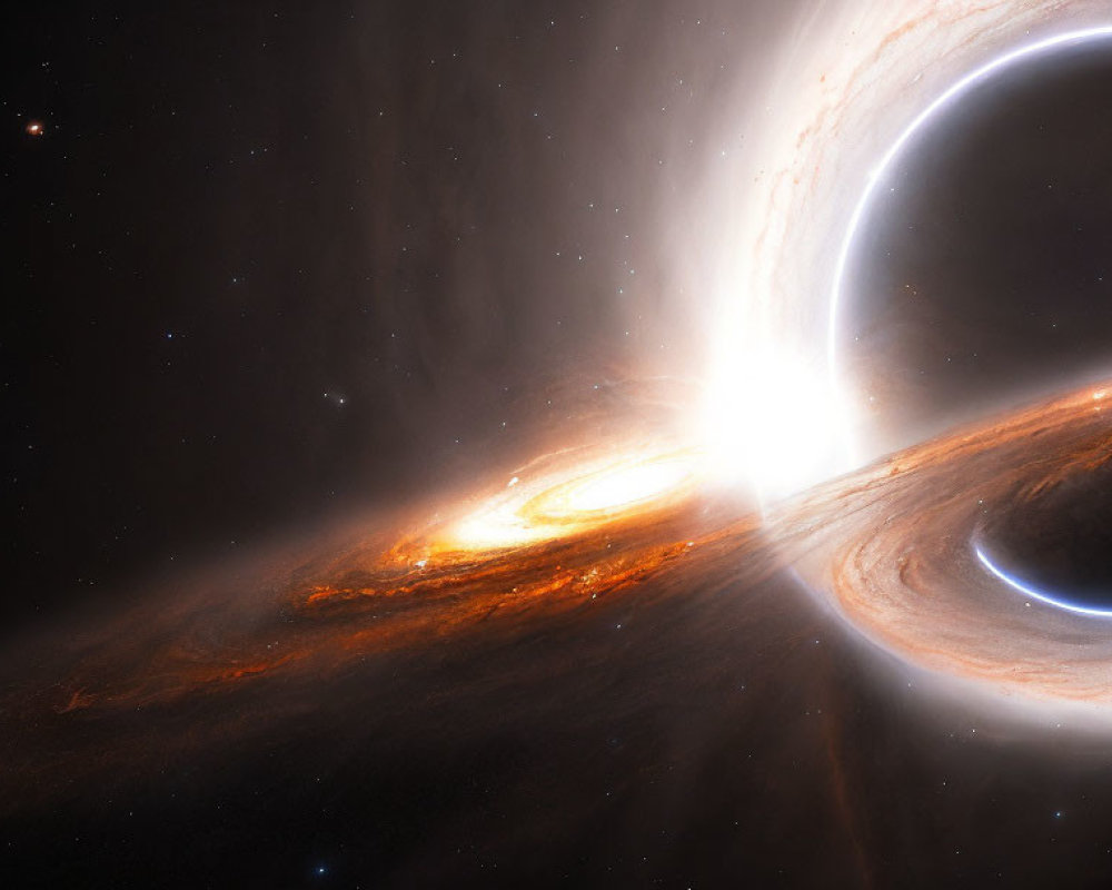 Vibrant sci-fi artwork: ringed planet and galaxy in bright celestial scene