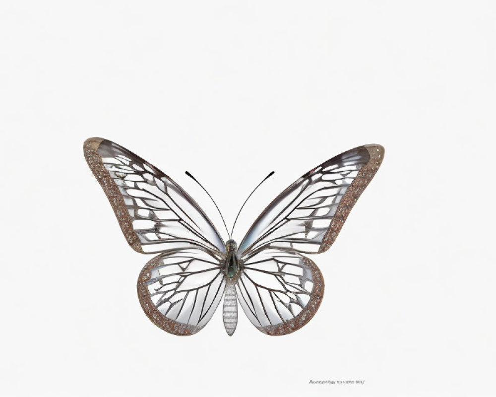 Symmetrical Glasswing Butterfly on White Background