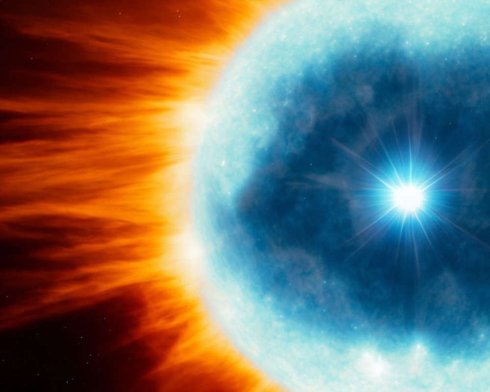 Sun with Vibrant Flare and Starburst Effect in Blue and Orange Hues