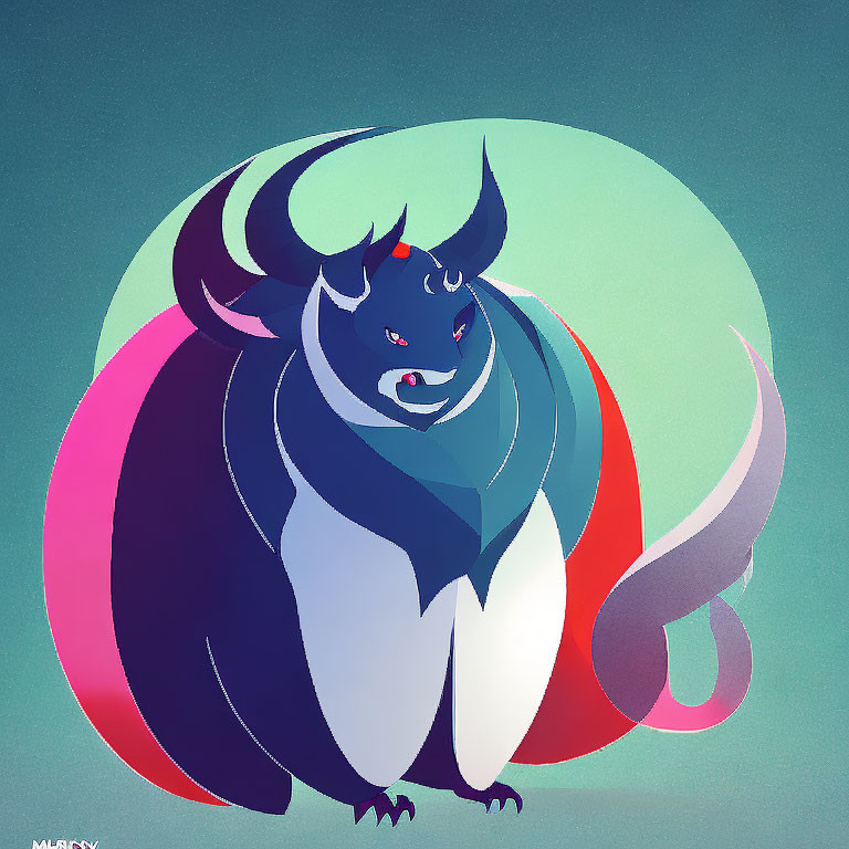 Fierce Creature Illustration with Horns and Dark/White Color Scheme