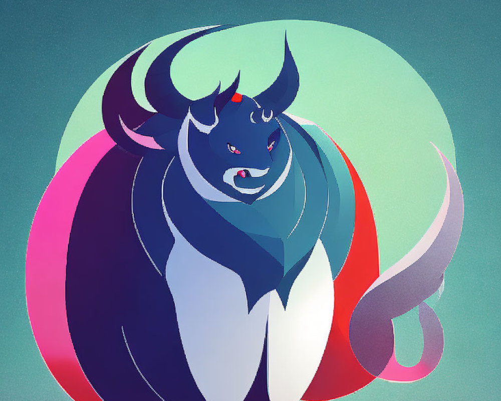 Fierce Creature Illustration with Horns and Dark/White Color Scheme