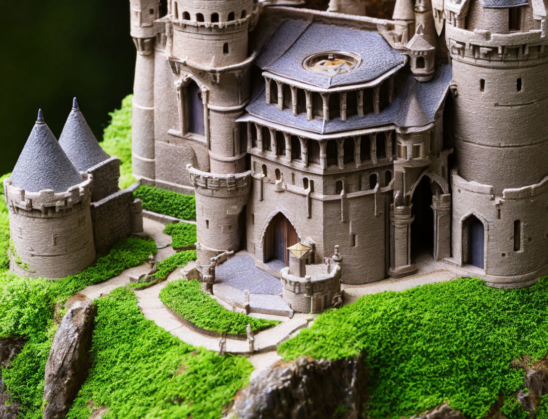 Detailed Stone Castle Model with Mossy Surroundings