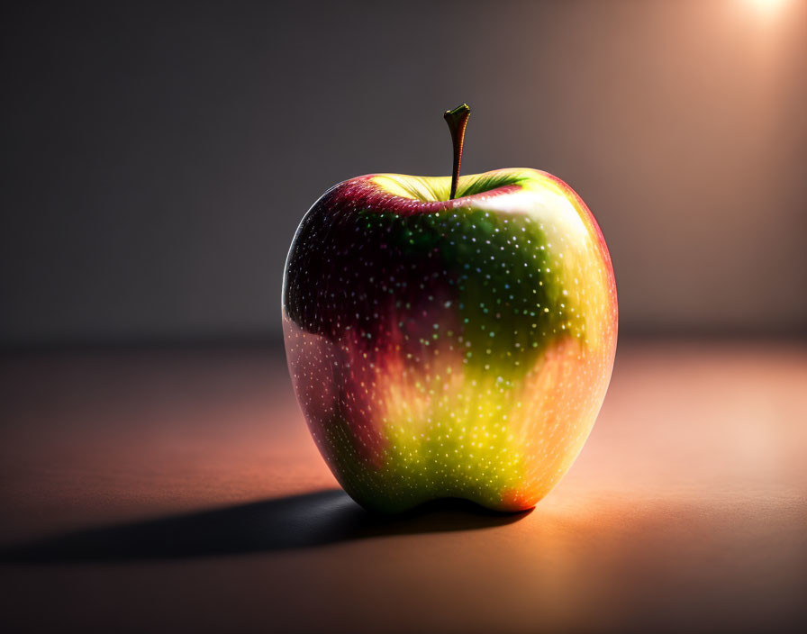 Multicolored ripe apple on table with dramatic lighting