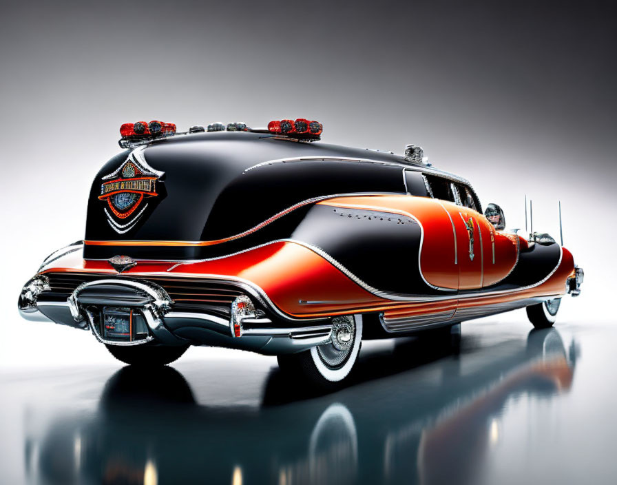 Sleek Black and Orange Hot Rod with Custom Flame Detailing