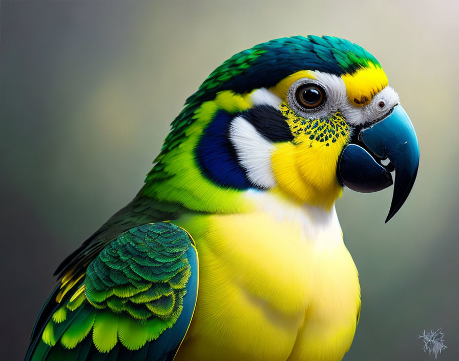 Colorful Parrot Close-Up with Yellow, Green, and Blue Feathers