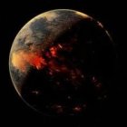 Vibrant red and orange space landscape with volcanic planet vibes