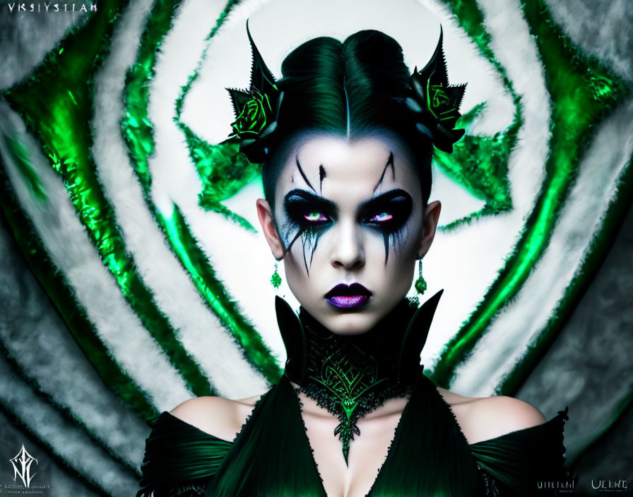 Fantasy Gothic Woman with Dark Makeup and Green Accents