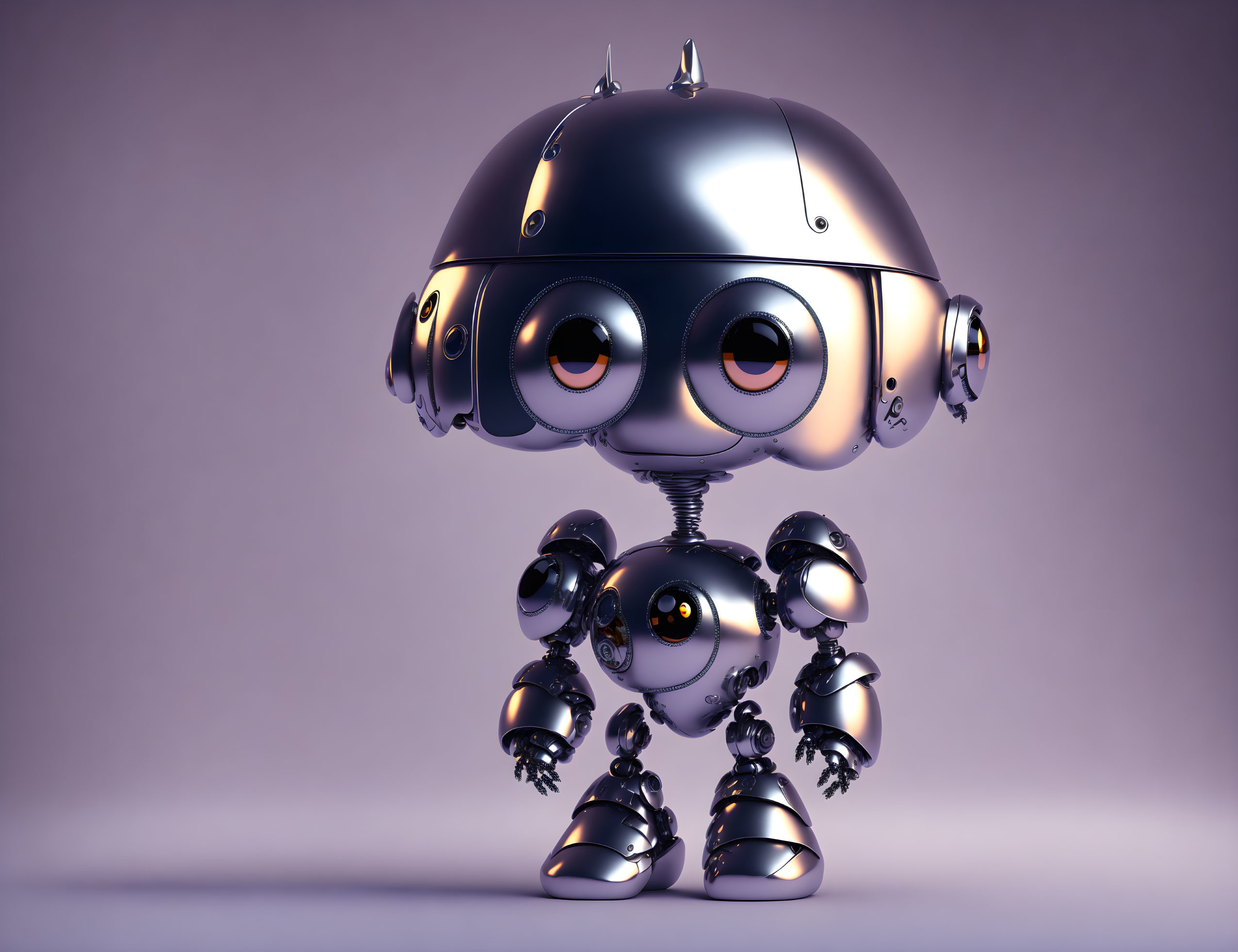 Shiny robot with large expressive eyes in 3D art