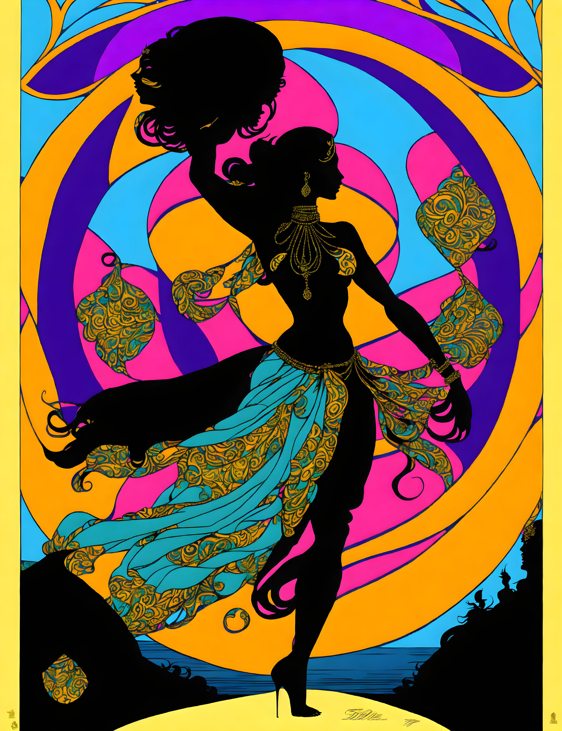 Colorful Psychedelic Silhouette Artwork with Flowing Hair