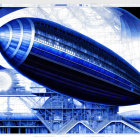 Detailed Digital X-ray Style Image of Blue Zeppelin Structure in Schematic Network