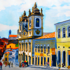 Watercolor Painting of an Ornate Palace Landscape