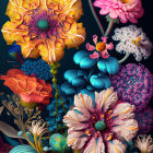 Vivid Orange and Purple Floral Arrangement on Dark Background