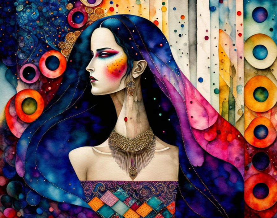 Colorful Portrait of a Woman with Abstract Background