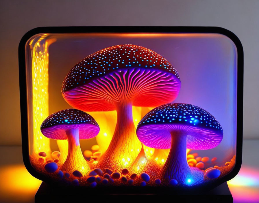 Colorful Mushroom Decorative Lamp with Dotted Patterns on Warm Background