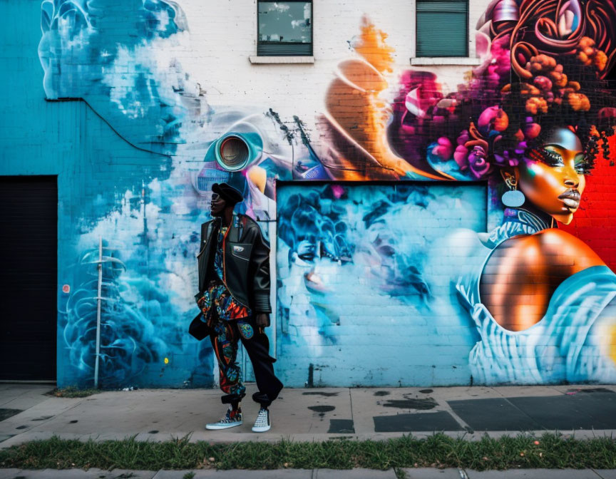 Colorful Street Mural Featuring Artistic Portraits