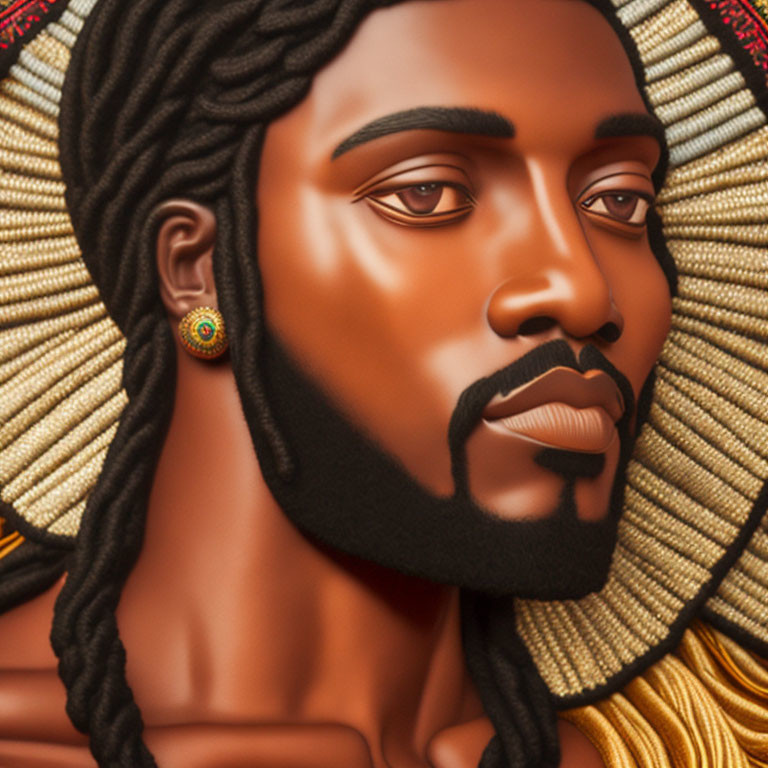 Man with Braided Hair and Earring in African-Inspired Illustration