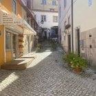 Traditional European Architecture on Charming Cobblestone Street