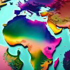 Vibrant Abstract World Map with 3D Effect and Diverse Colors