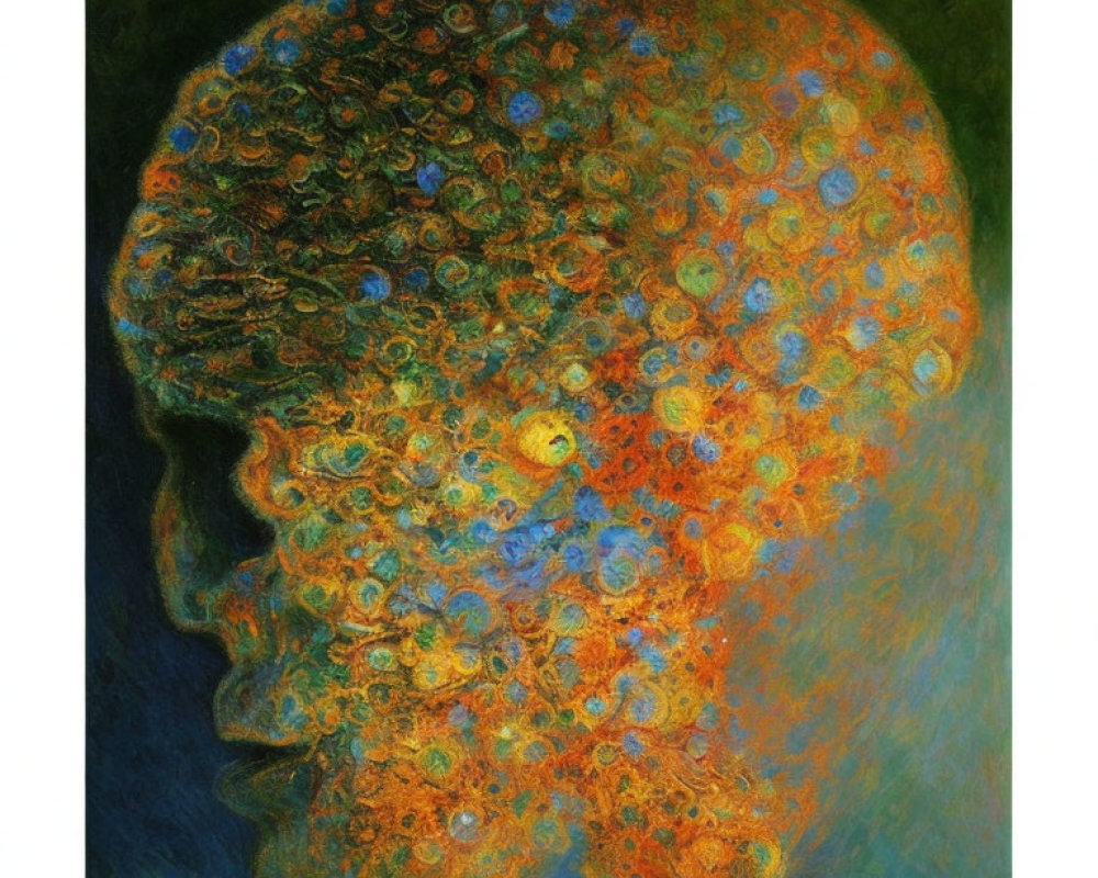 Colorful Swirling Patterns in Profile Human Head Painting