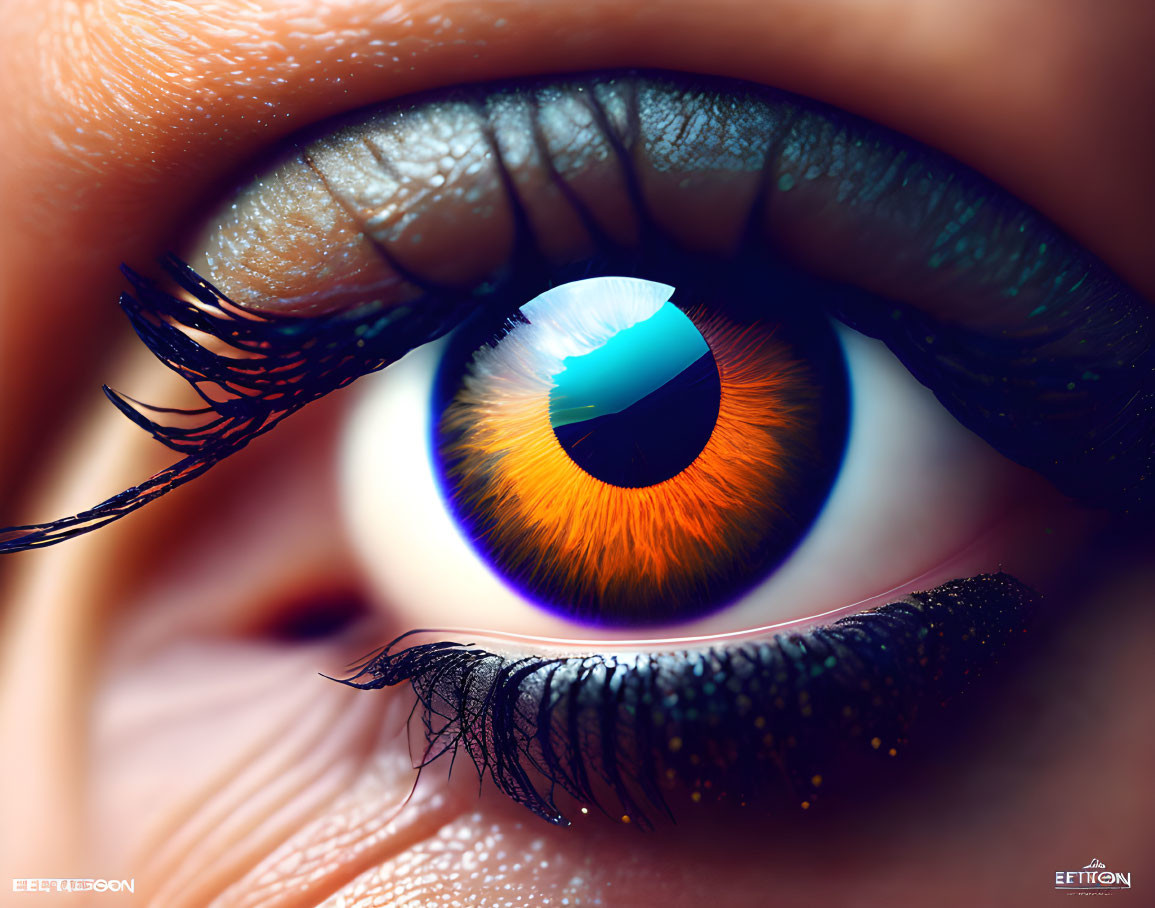 Detailed Close-Up of Human Eye with Orange and Blue Iris