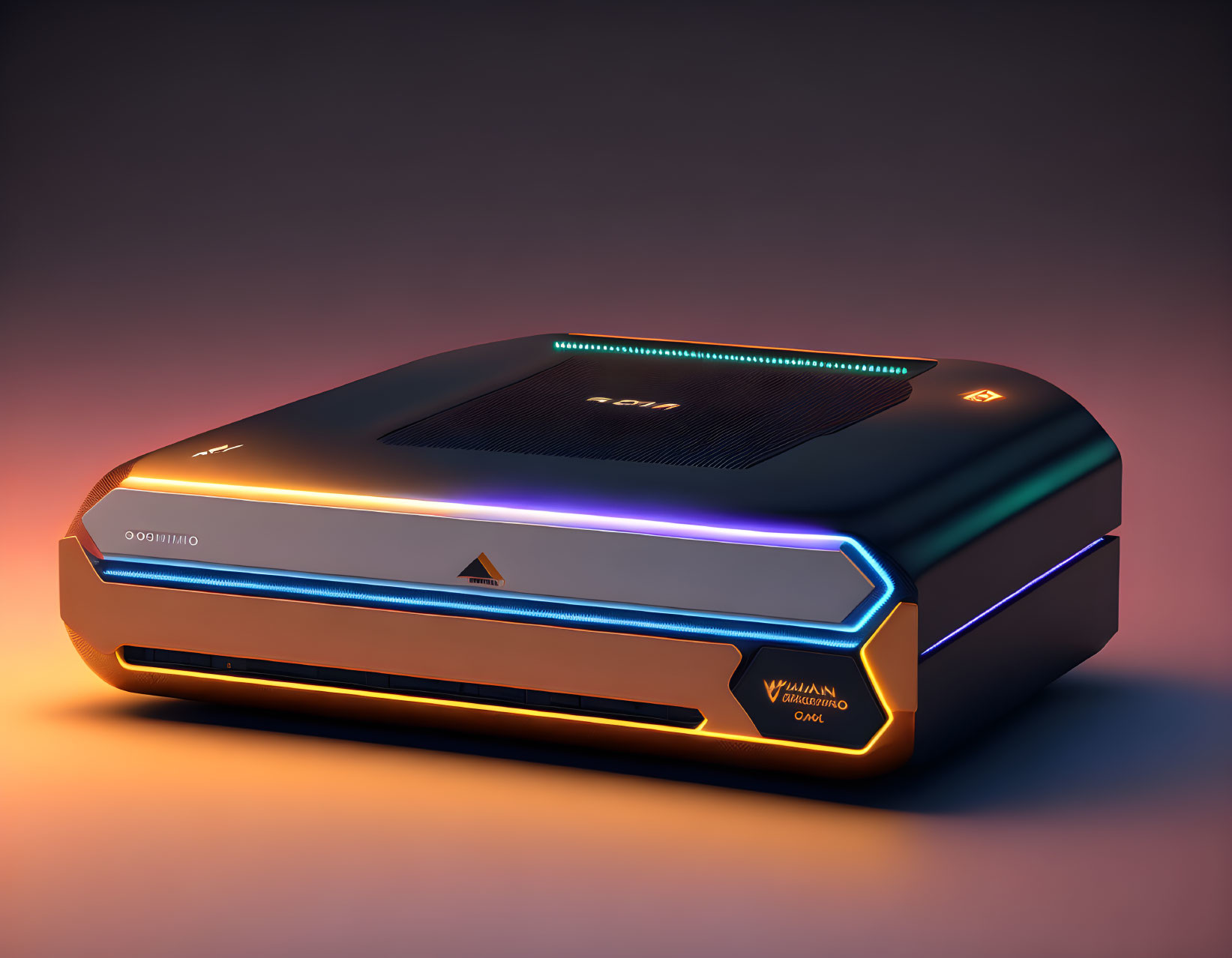 Futuristic Game Console with Neon Lighting and Logo