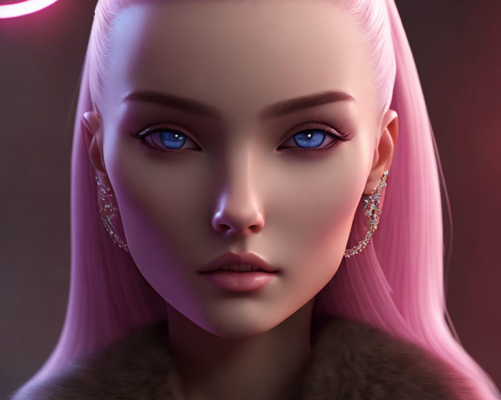 Colorful 3D Rendering of Woman with Pink Hair and Blue Eyes