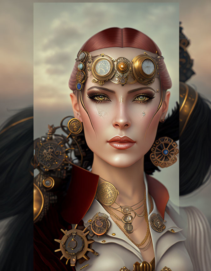 Digital artwork featuring woman with steampunk accessories