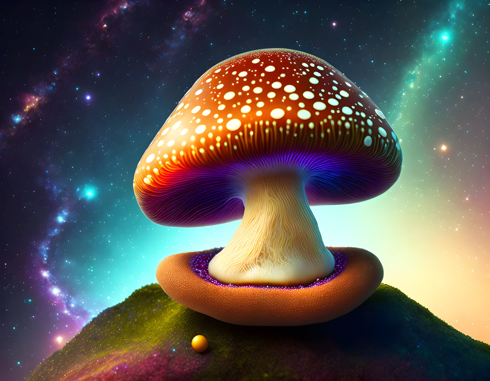 Colorful Mushroom Illustration on Cosmic Background