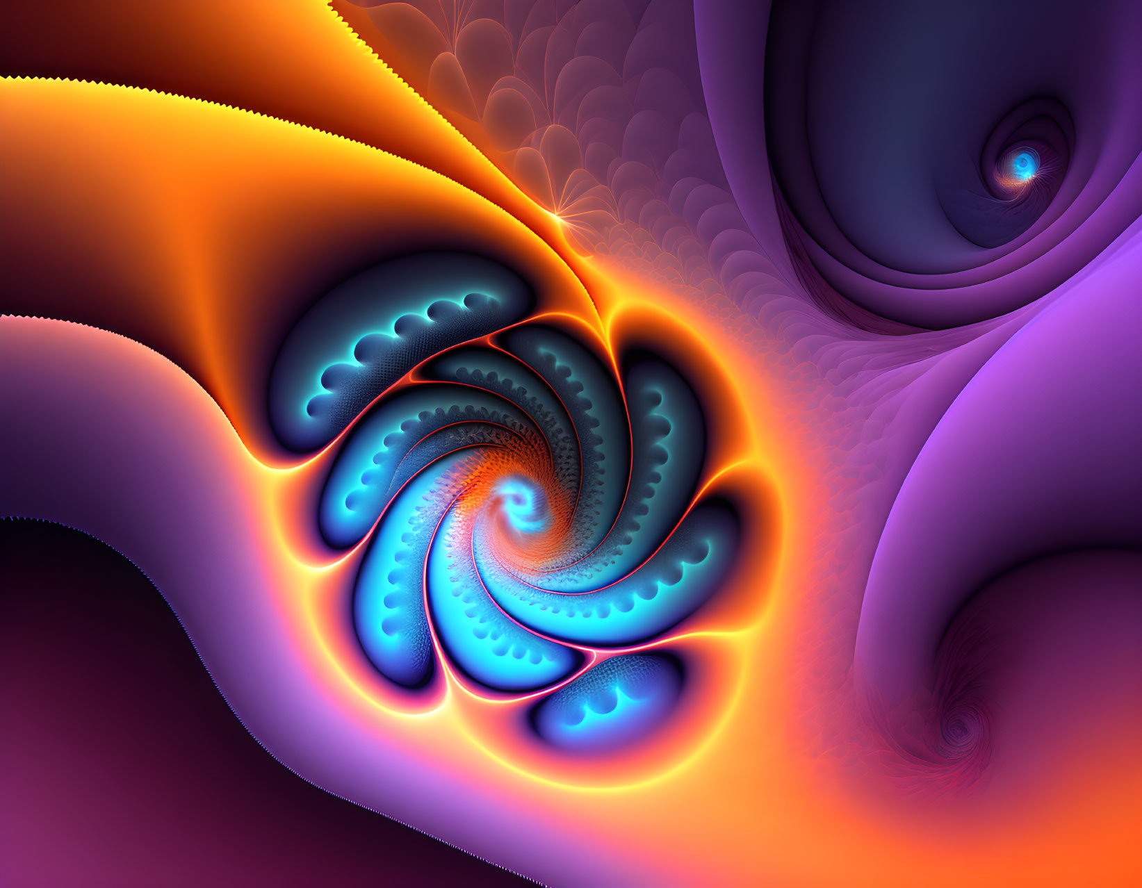 Blue and Orange Swirling Fractal Art in Vibrant Patterns