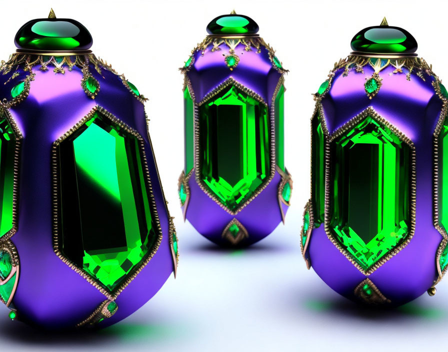 Ornate Purple and Green Lanterns with Golden Embellishments