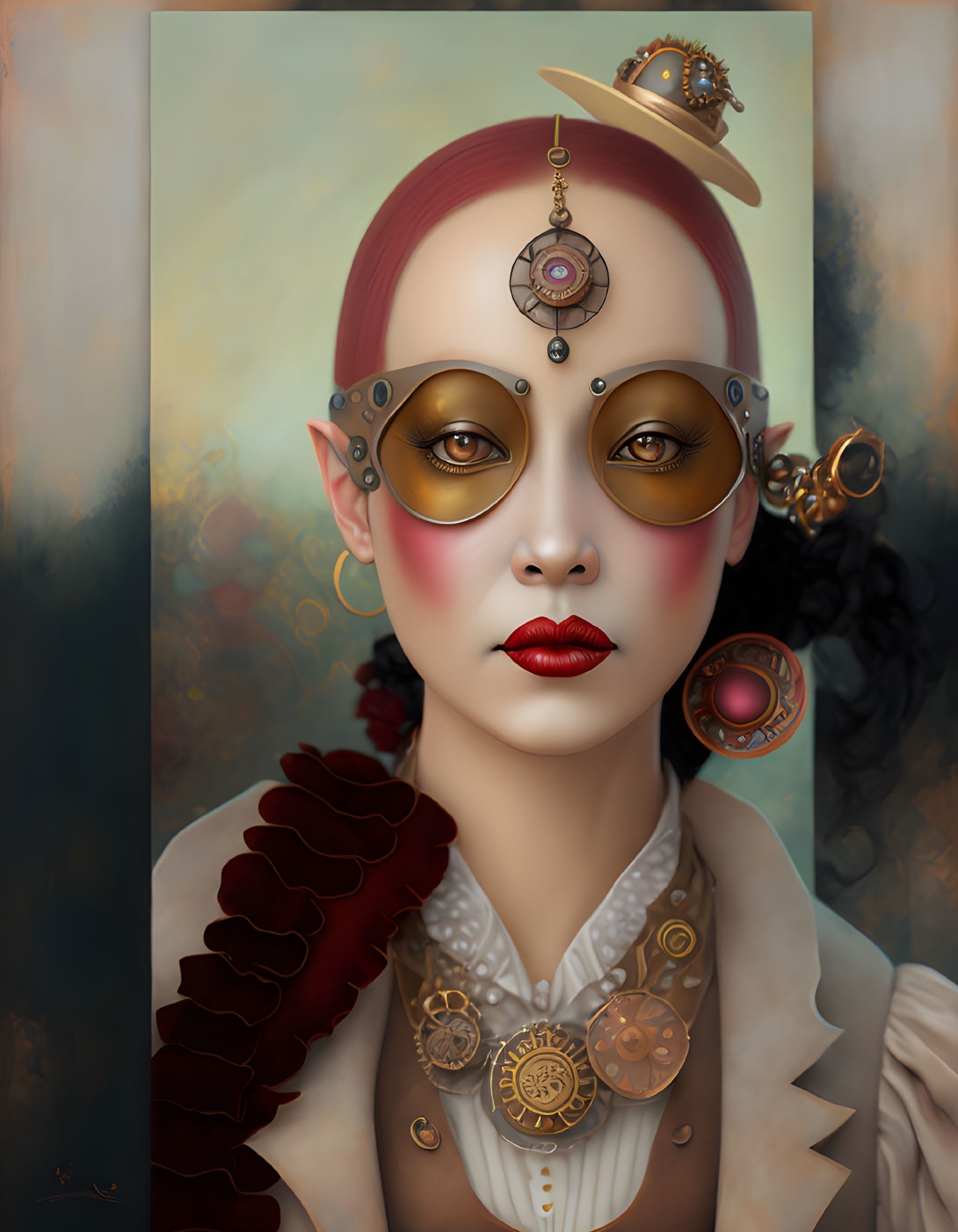 Female figure portrait with steampunk-style accessories and vintage outfit