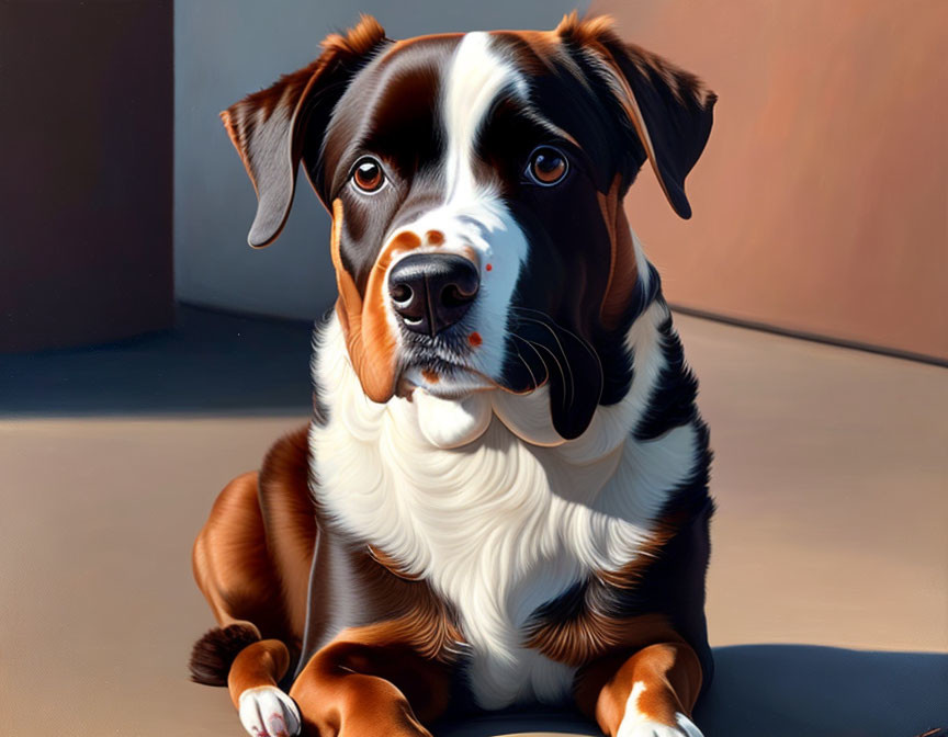 Brown and White Dog with Floppy Ears and Speckles Sitting Indoors