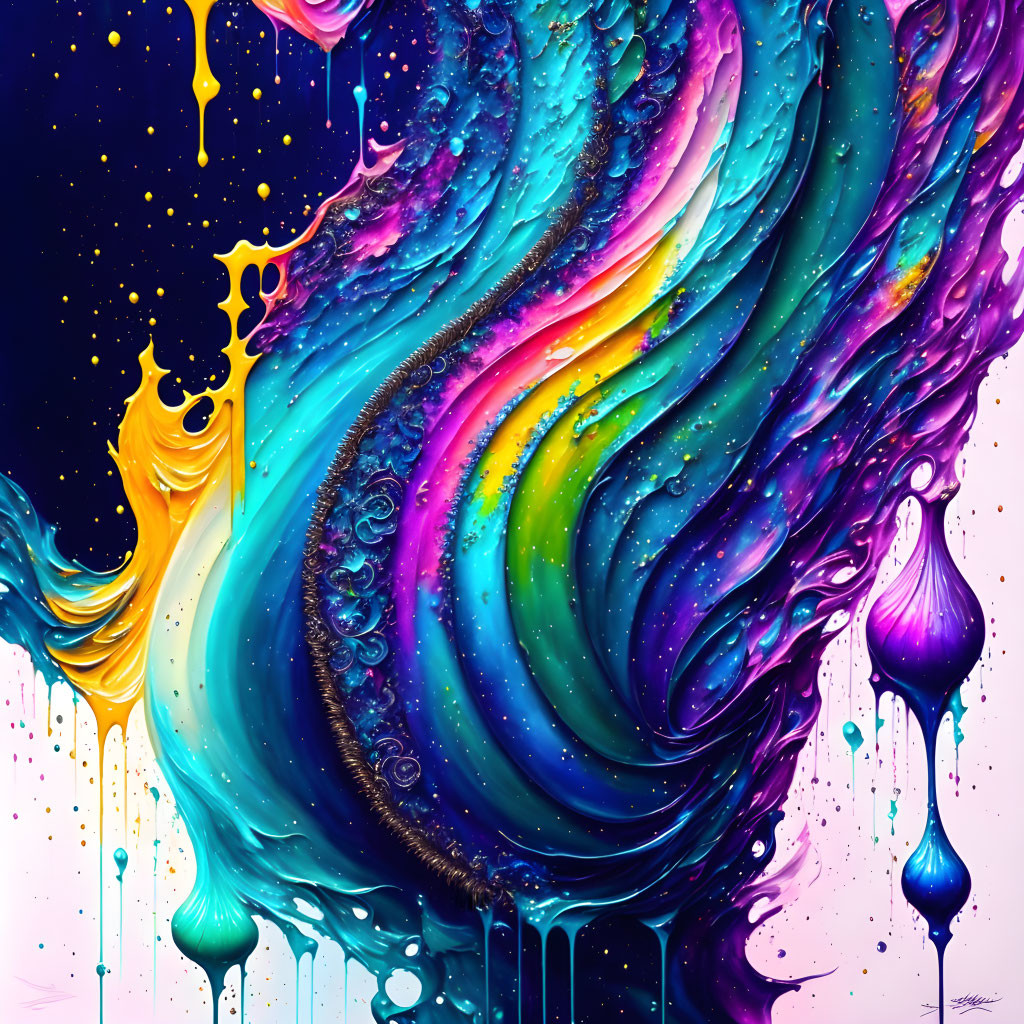 Colorful swirling paint digital artwork with cosmic liquid texture