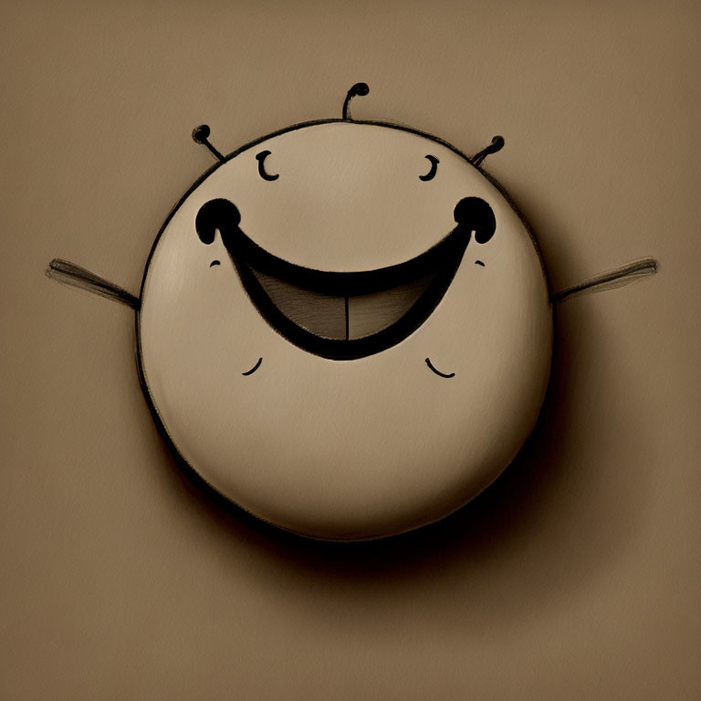 Monochrome Cartoon Bug Face Drawing on Tan Background