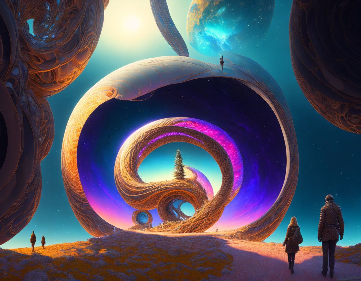 Surreal Landscape with Giant Cosmic Structures and Observers