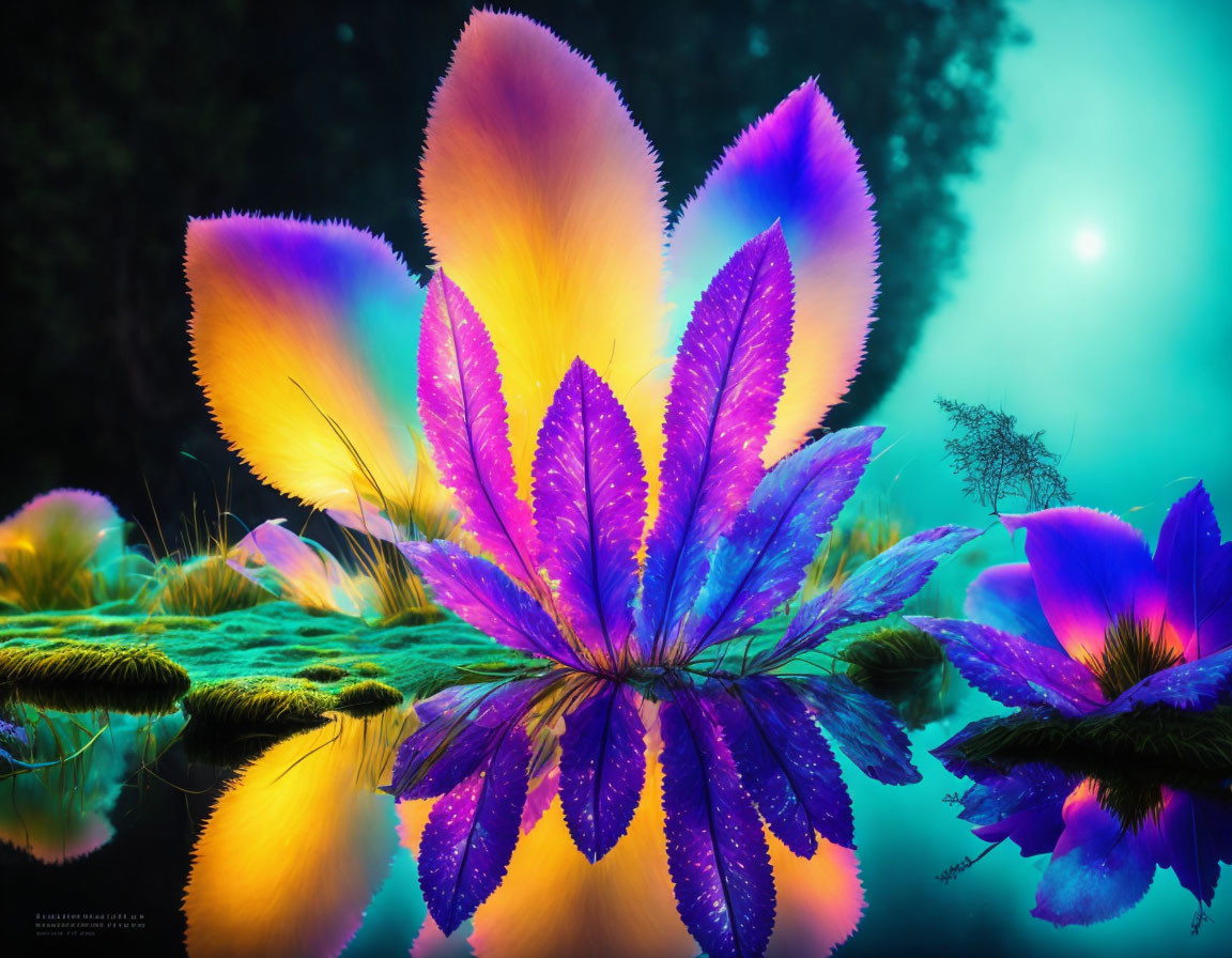 Colorful Flower Petals Against Blue-Green Background