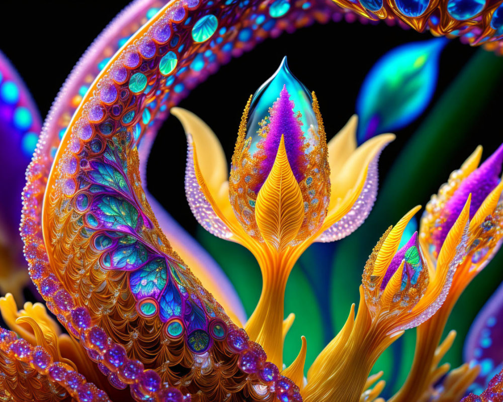 Colorful fractal-like structure with glossy surface and intricate patterns