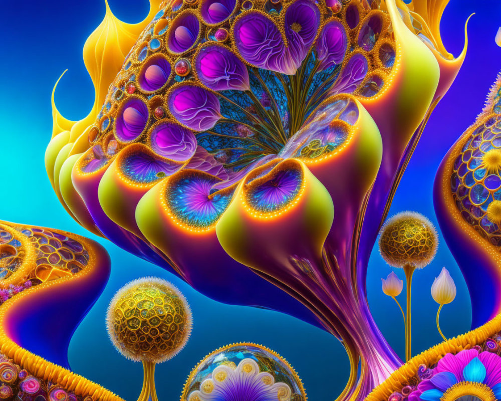 Colorful Fractal Art: Flowing Shapes, Intricate Patterns, Warm Yellows to Cool