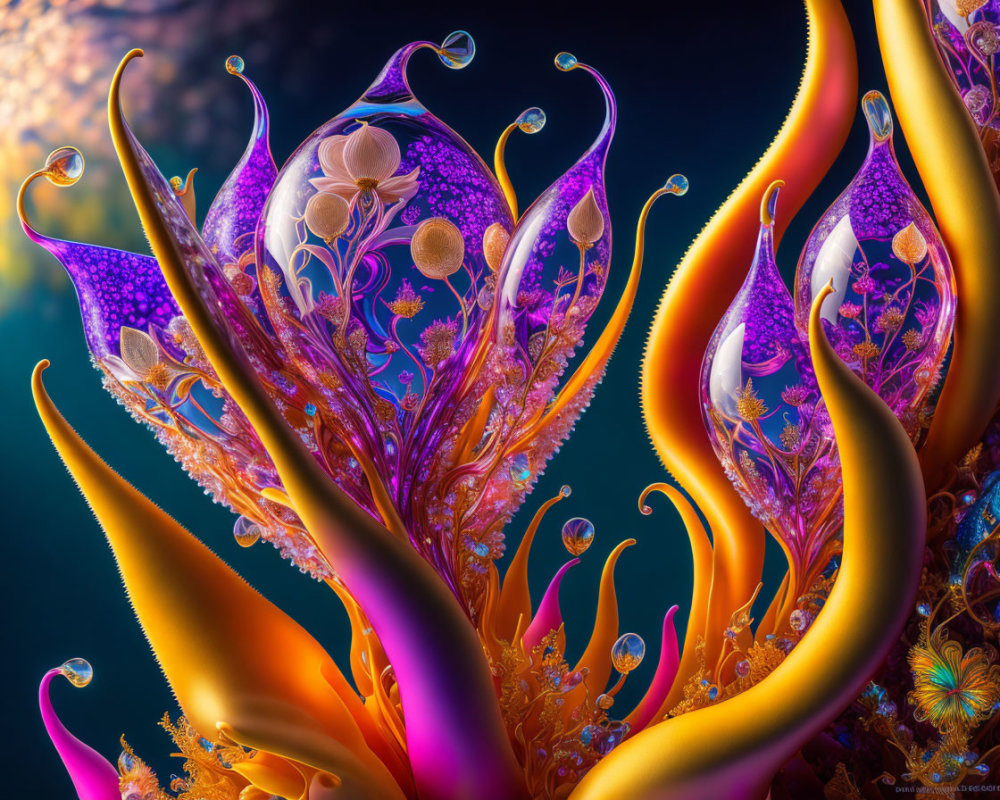 Colorful Abstract Digital Artwork with Plant-like Forms and Swirling Patterns